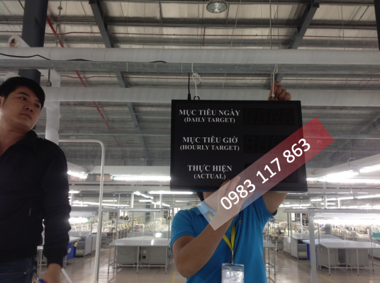 Hình ảnh bảng sản lượng chuyền may treo lắp tại nhà máy chuẩn bị đi vào hoạt động.